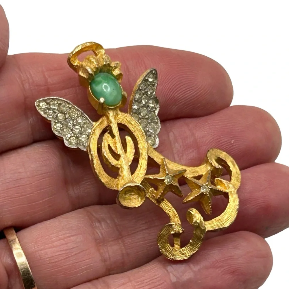 Vintage Benedikt N.Y. Angel Playing Horn Brooch